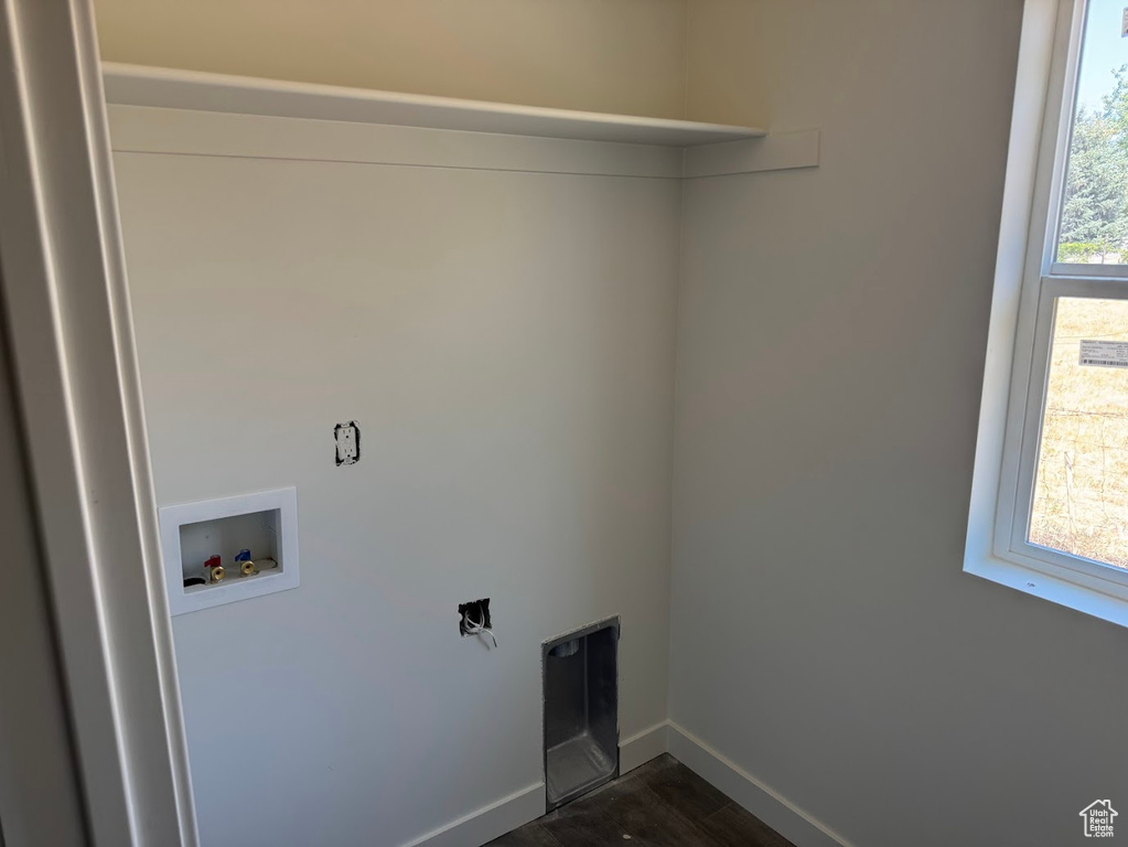 Laundry area featuring hookup for a washing machine and dark wood-style flooring
