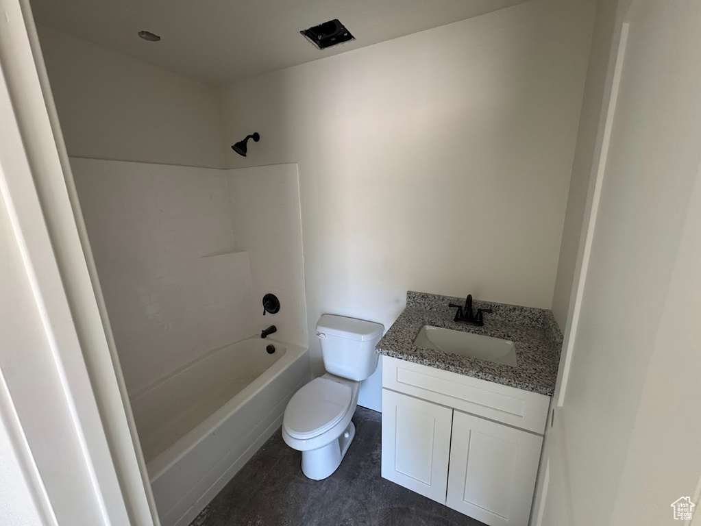 Full bath featuring vanity and shower / bath combination