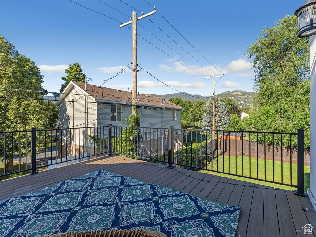 Wooden terrace with a mountain view
