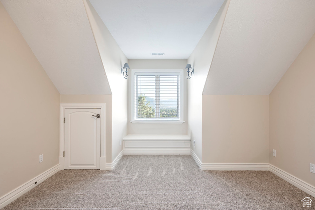 Bonus room with carpet and lofted ceiling