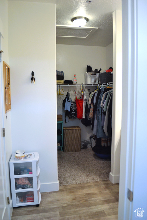 Walk in closet featuring wood finished floors