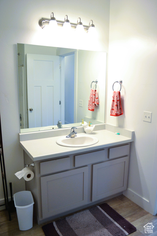 Bathroom with vanity and wood finished floors