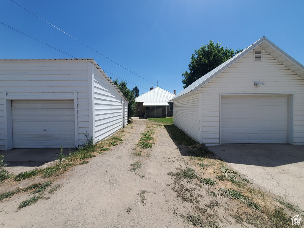 View of detached garage