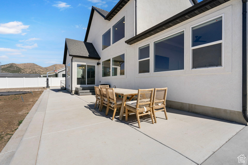 View of patio featuring a mountain view