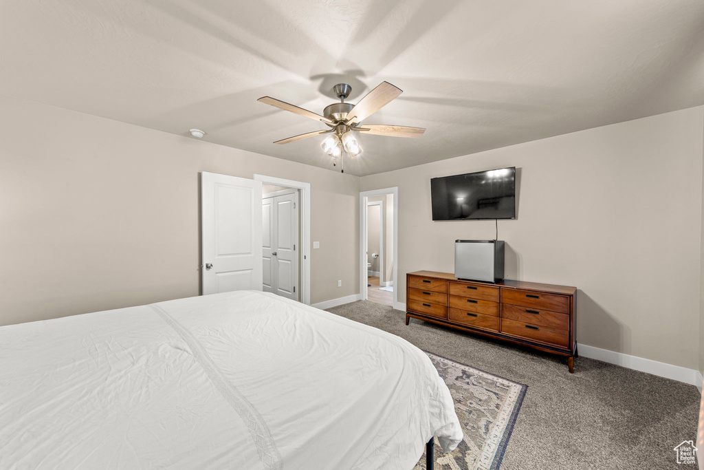 Bedroom with carpet floors and ceiling fan