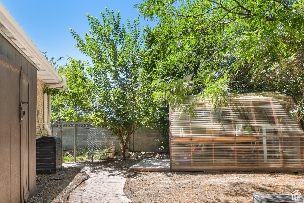Fenced backyard featuring a patio area