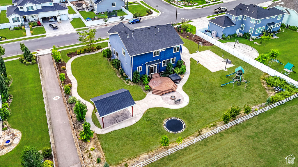 Aerial perspective of suburban area