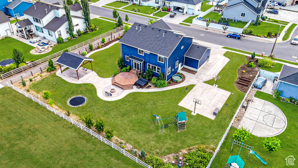 Aerial perspective of suburban area