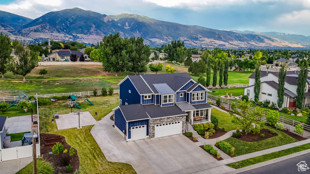 View from above of property with mountains
