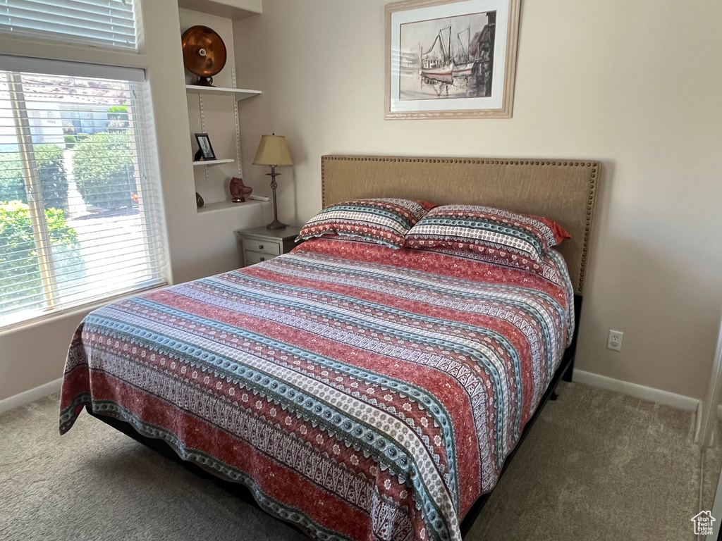Bedroom with carpet floors and multiple windows
