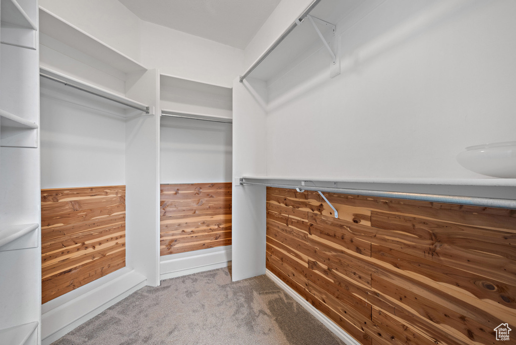 Walk in closet with carpet flooring