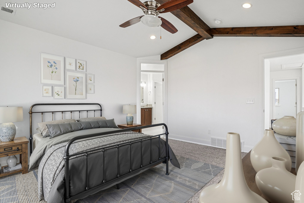Bedroom featuring carpet, recessed lighting, and ceiling fan