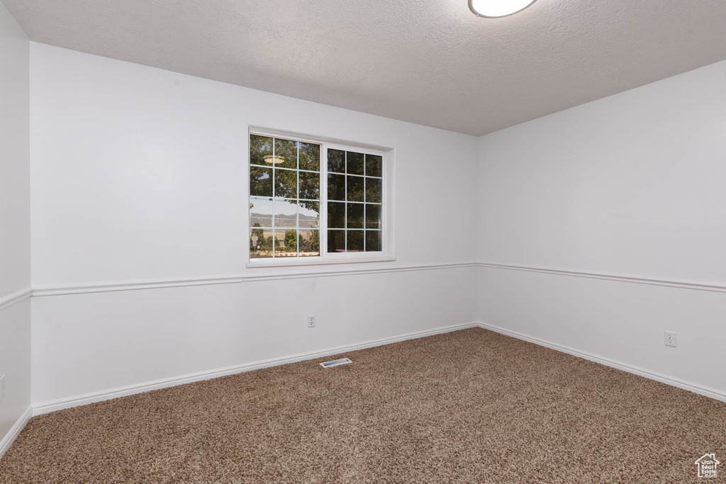 Carpeted spare room with baseboards and a textured ceiling