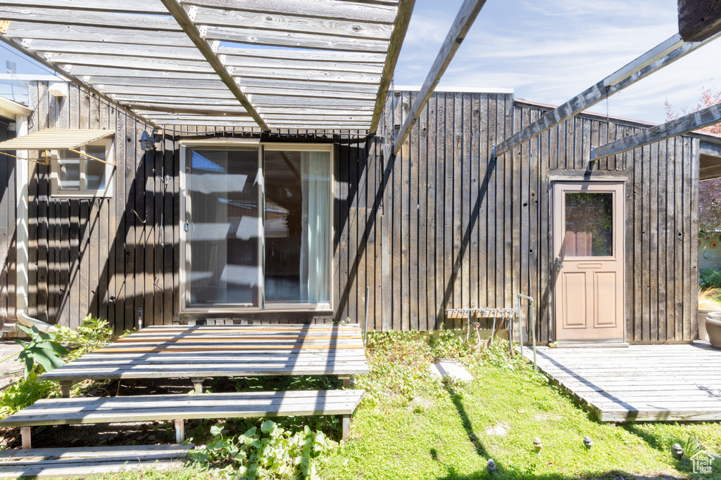 View of yard with a pergola