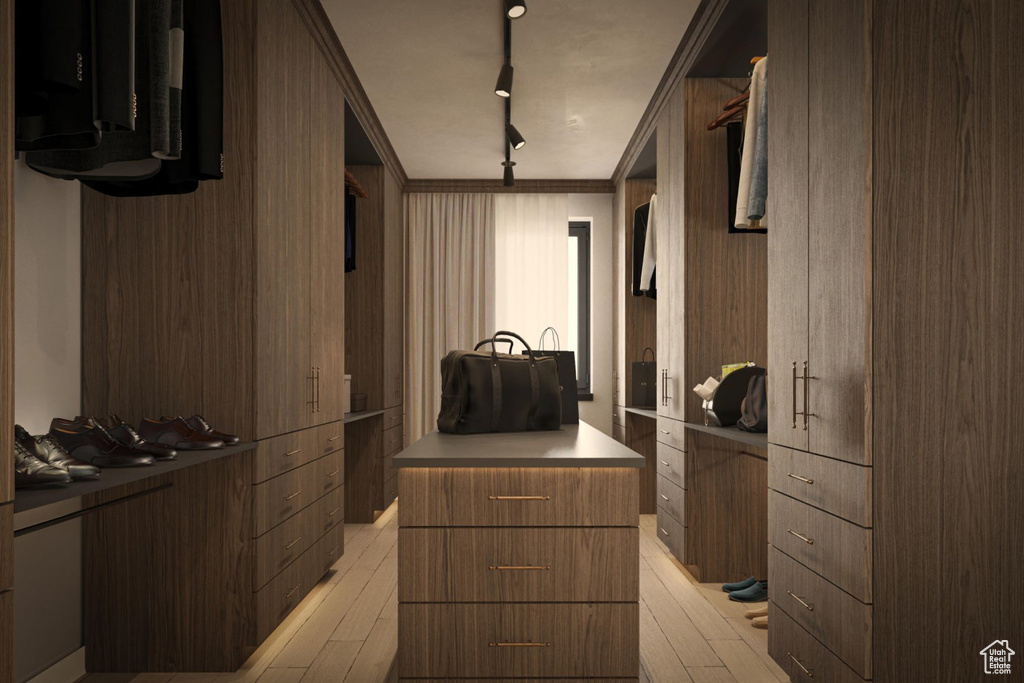 Walk in closet featuring light wood-style flooring