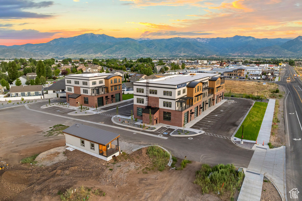 Drone / aerial view of a mountain backdrop