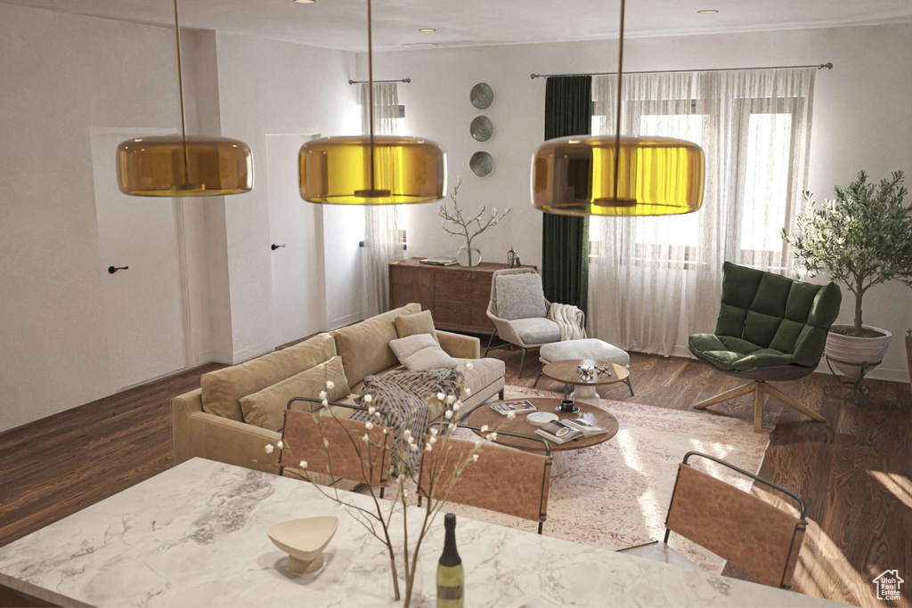 Living area featuring wood finished floors