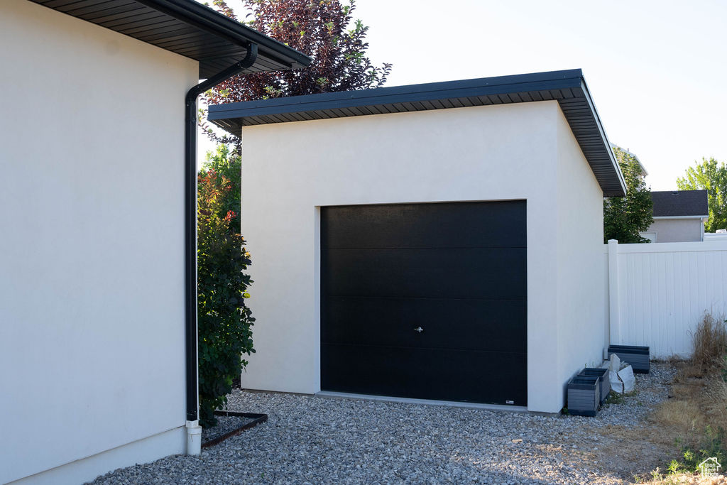 View of detached garage