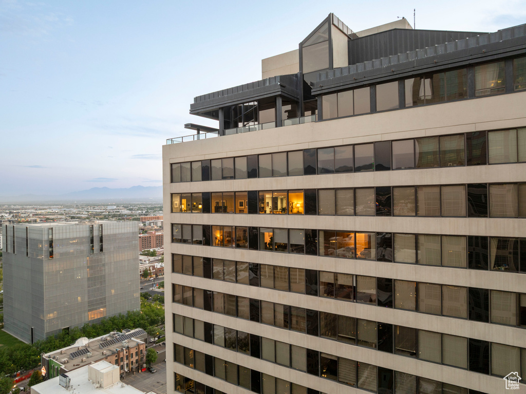 View of building exterior featuring a view of city