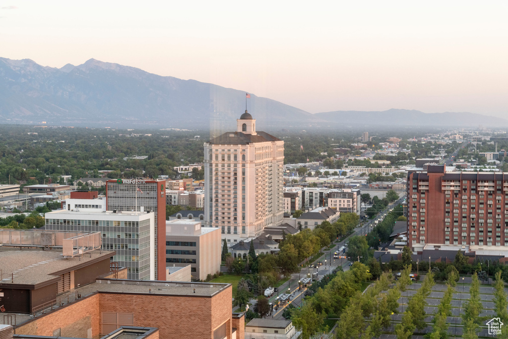 City view with a mountain backdrop