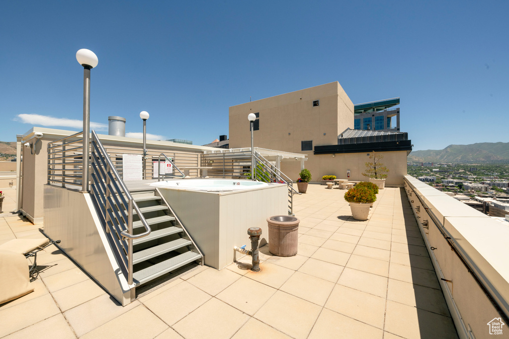 Patio / terrace with a mountain view