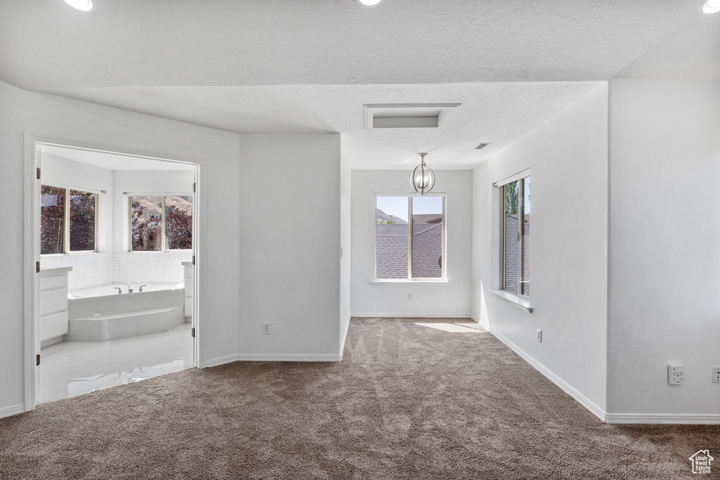 Unfurnished room featuring carpet and a textured ceiling