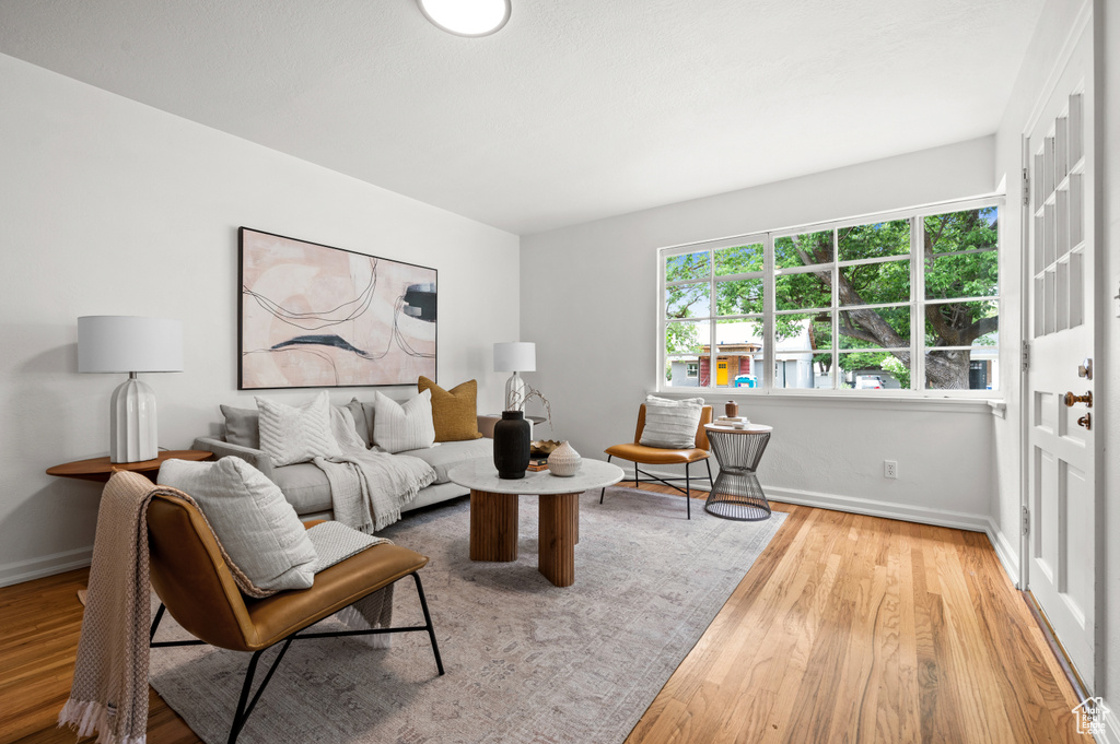 Living area featuring wood finished floors and baseboards