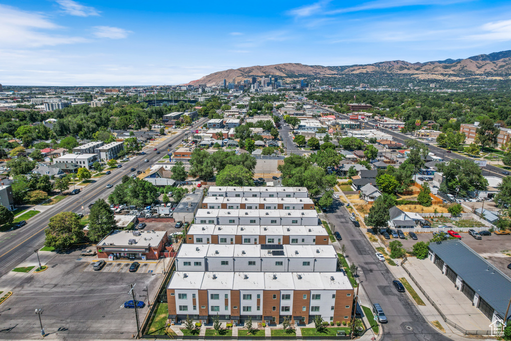 Aerial view of a mountain backdrop
