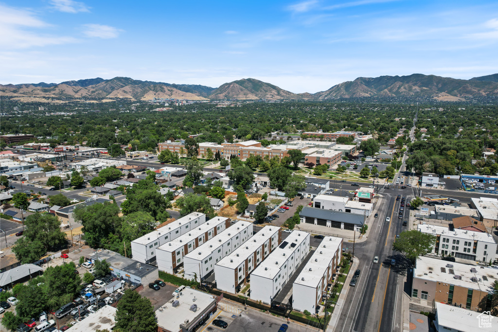 Bird\'s eye view of a mountain backdrop