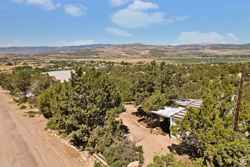 Drone / aerial view of a mountain backdrop