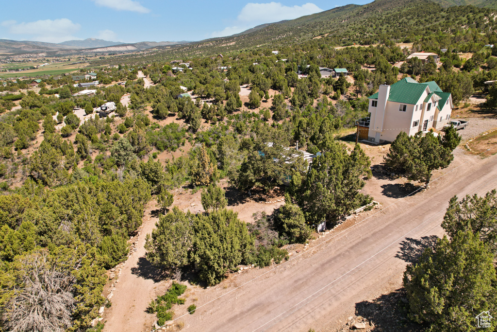 Bird's eye view of a mountainous background