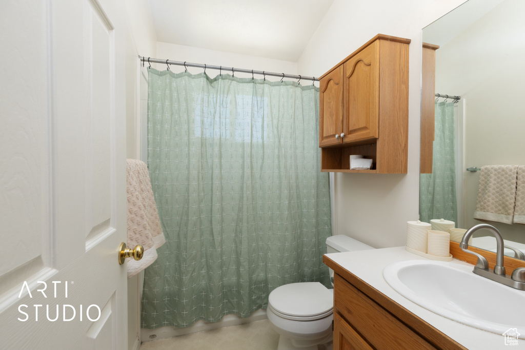 Bathroom with vanity and a shower with curtain
