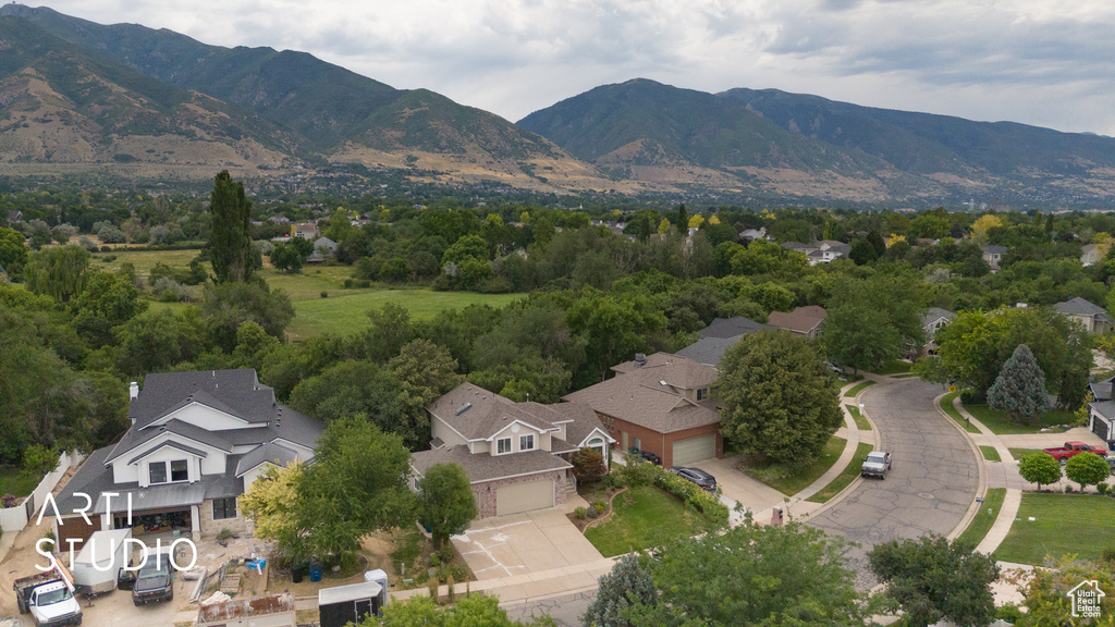 Aerial view of a mountainous background