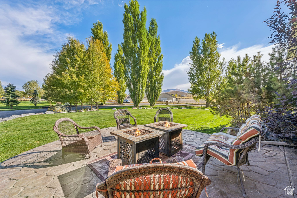 View of patio / terrace with an outdoor fire pit