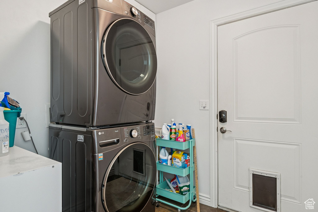 Washroom with stacked washer / dryer