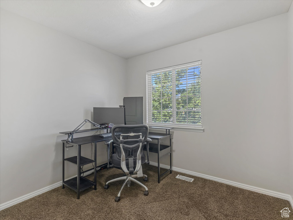 Home office with carpet flooring