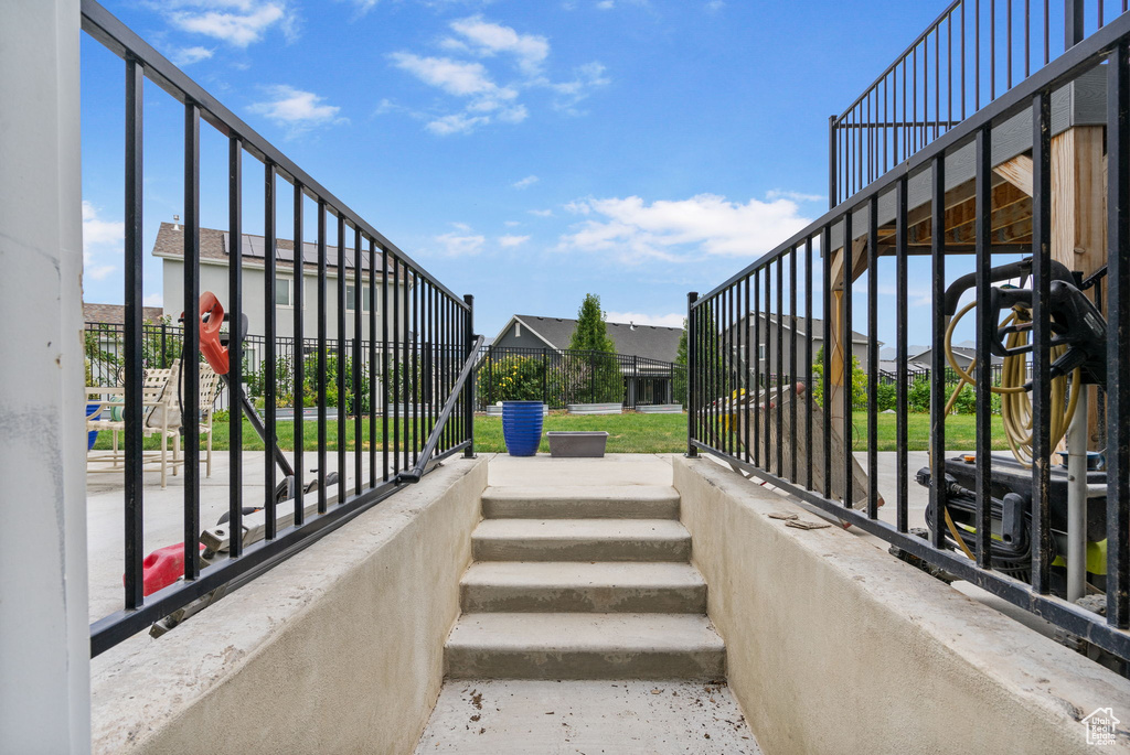 View of patio with stairs