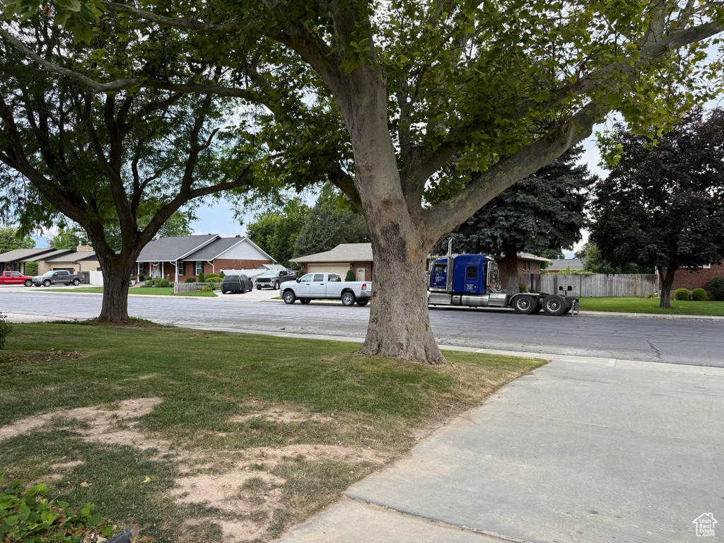 View of grassy yard featuring a residential view