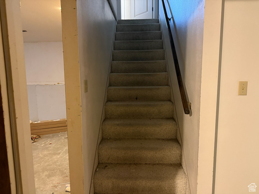 Stairs with unfinished concrete flooring