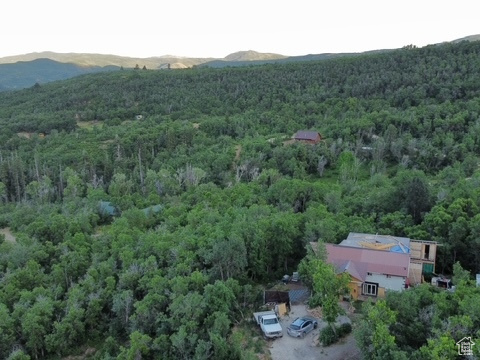 Drone / aerial view of a mountainous background
