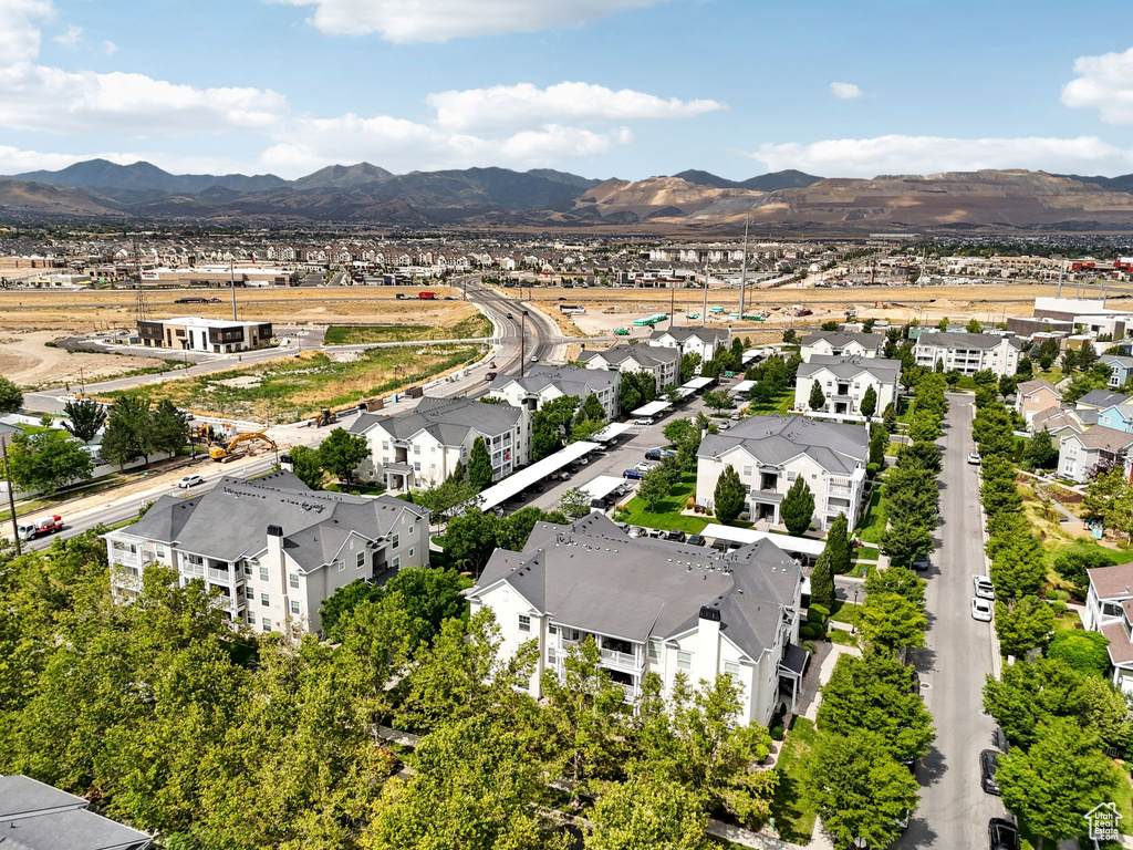 Aerial perspective of suburban area with mountains