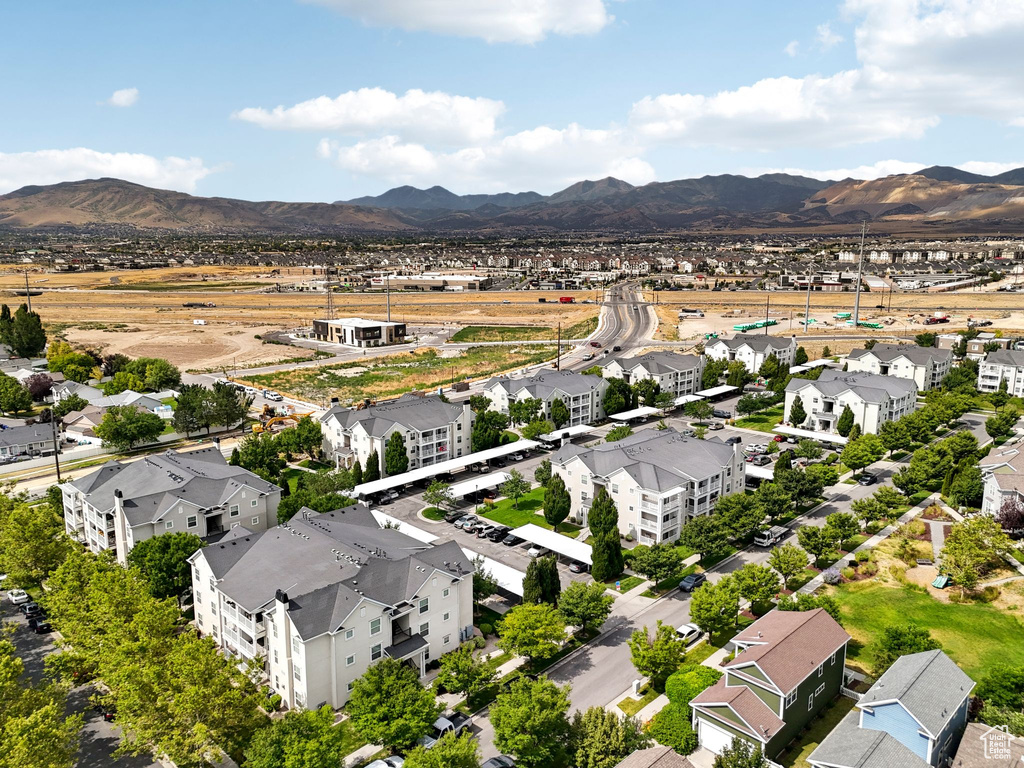 Aerial perspective of suburban area featuring mountains
