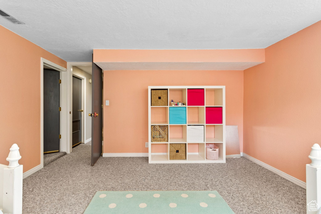 Recreation room featuring carpet flooring