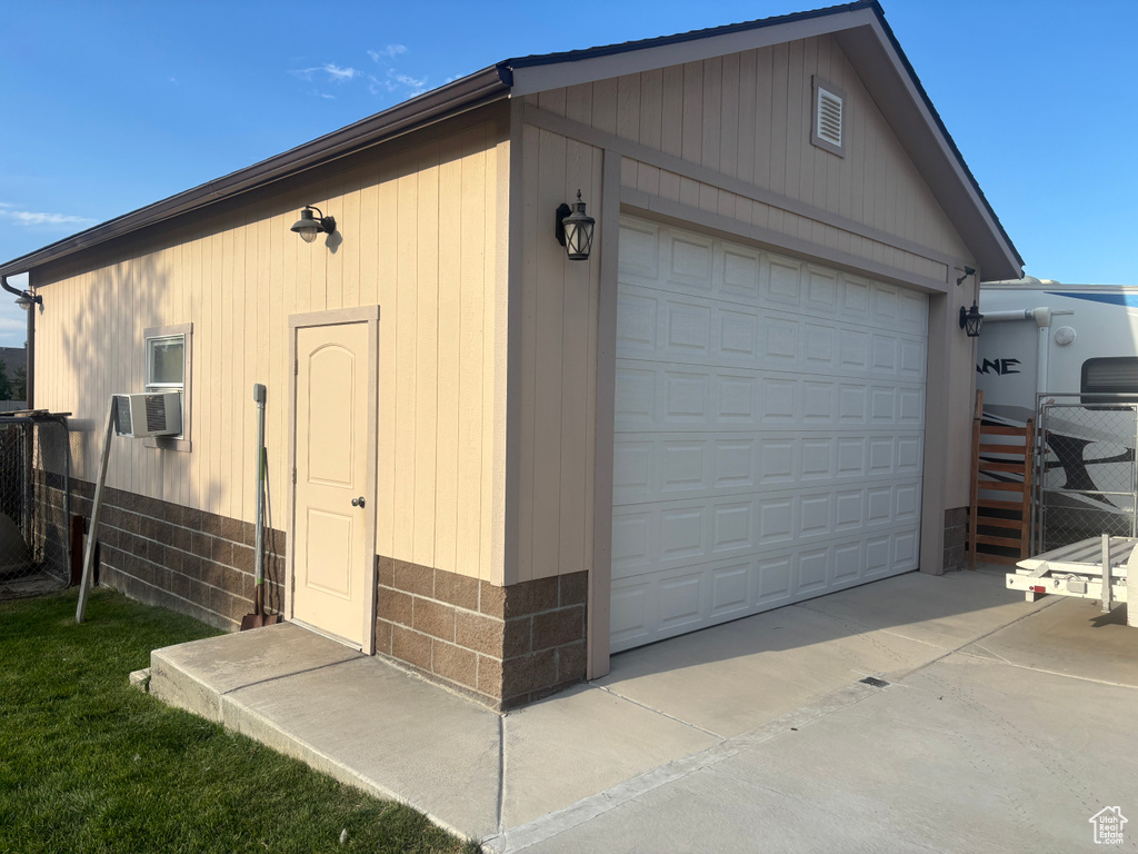 View of detached garage