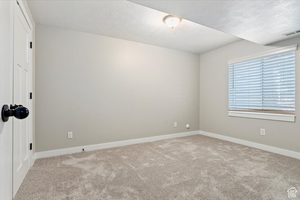 Spare room with carpet floors and a textured ceiling