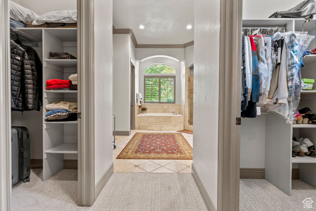 Spacious closet with carpet