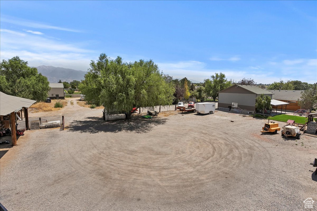 View of yard with a mountain view