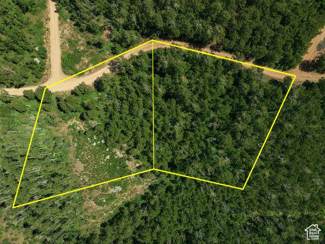 Aerial view of property's location with property parcel outlined