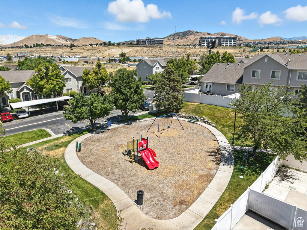 View of yard featuring a mountain view and a residential view