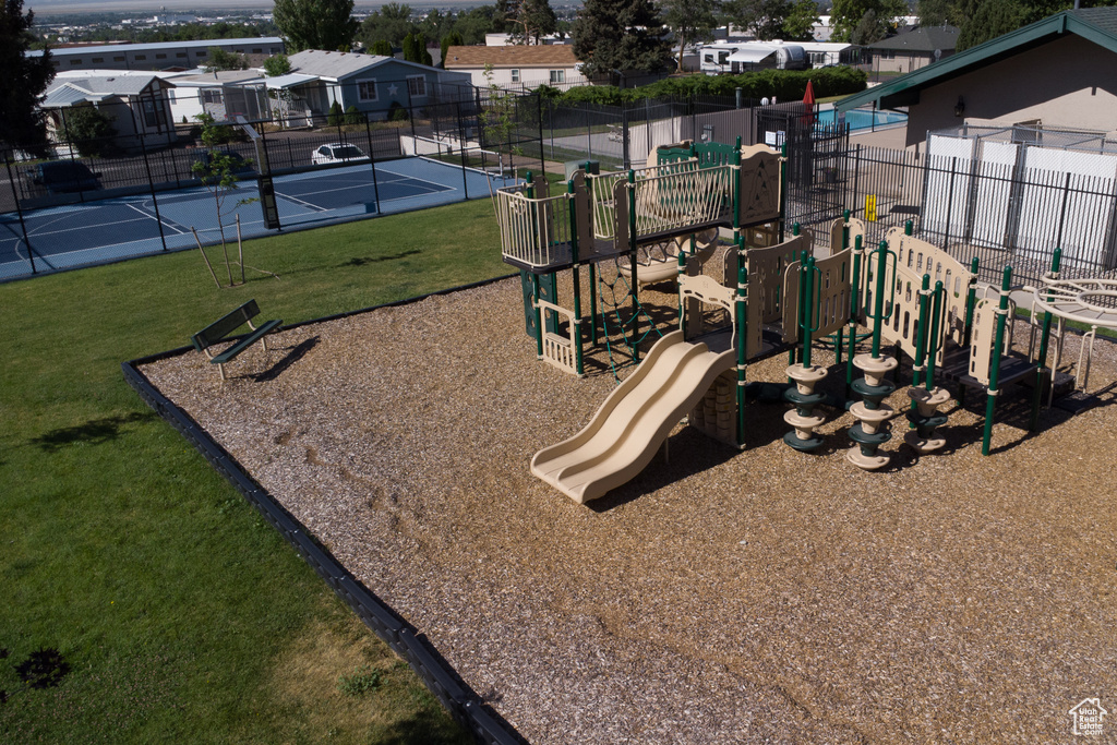 Community play area with a residential view